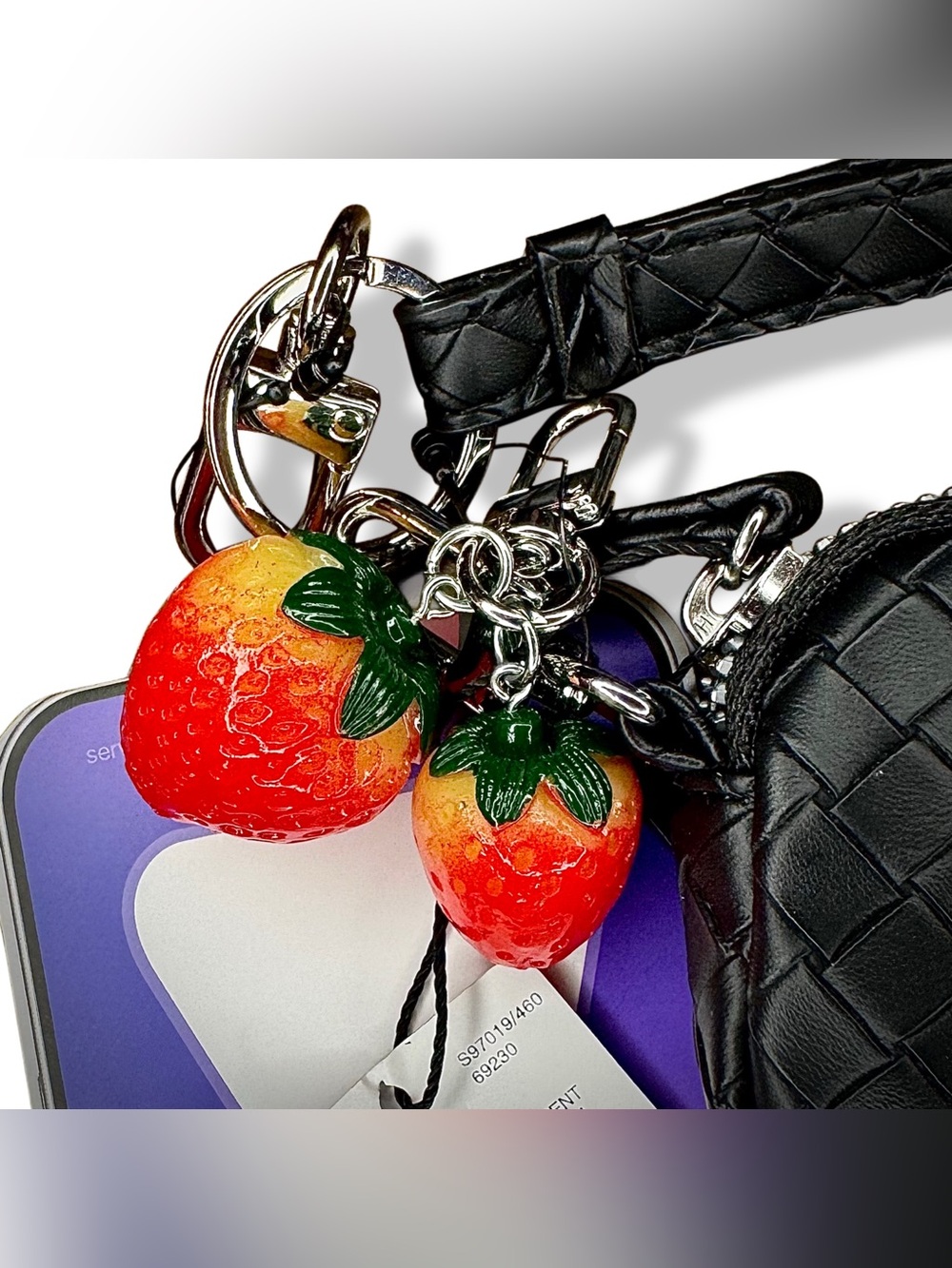 mundi Black Quilted Wristlet Phone Anchor with Strawberry Charms - Picture 2 of 2